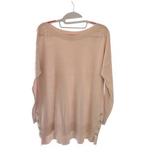 Joan Vass New York Knit Tunic Sweater Top Button Detail Light Pink Small